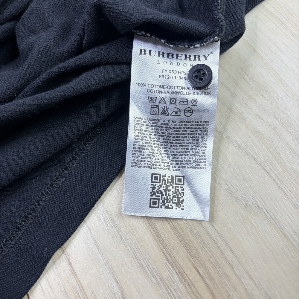 Burberry London Men's Check Pattern Polo Shirt Black Size XL Slim Fit Logo - Picture 6 of 12